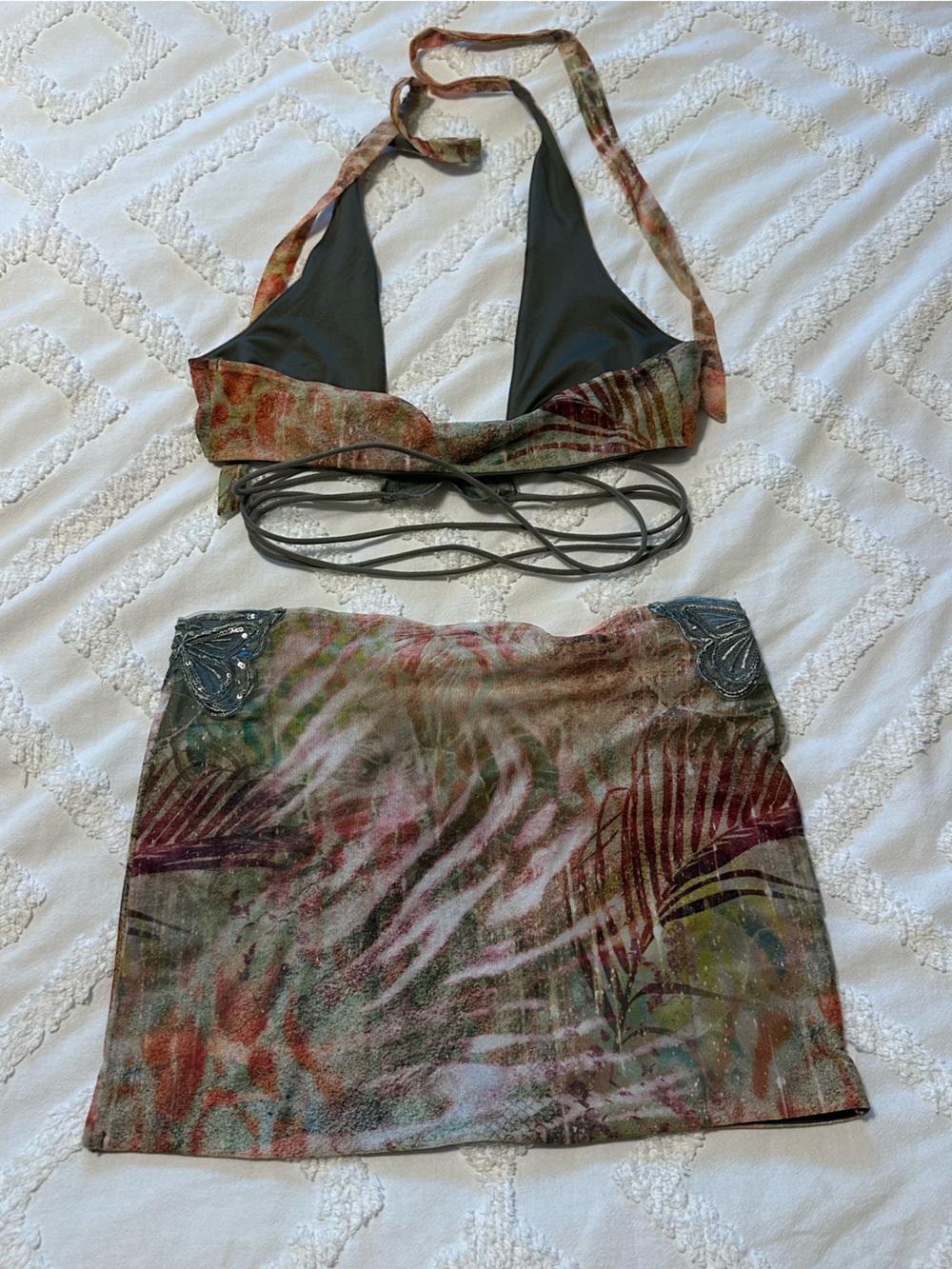 Outcast Tropical Print Halter Top & Mini Skirt Set - Earth Tones - Picture 2 of 2